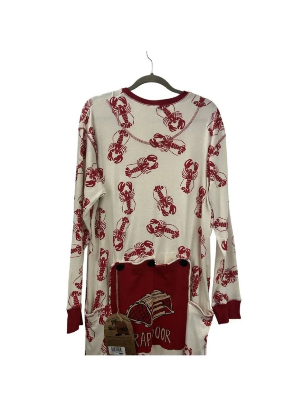 Lazy One Unisex Red White Trap Door Lobster Maine One Piece Pajamas Size Large - Picture 3 of 16
